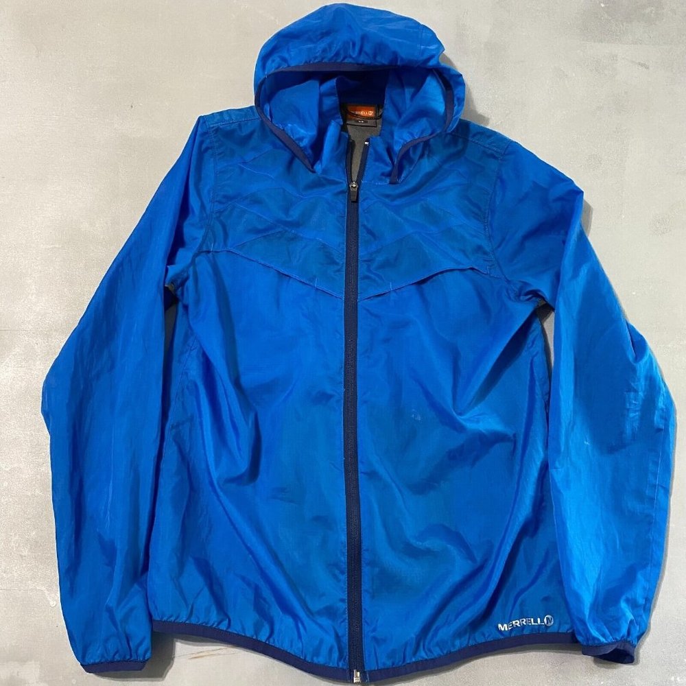 Merrell Jacket Adult Medium blue Womens Lightweight hiking camping packable hood